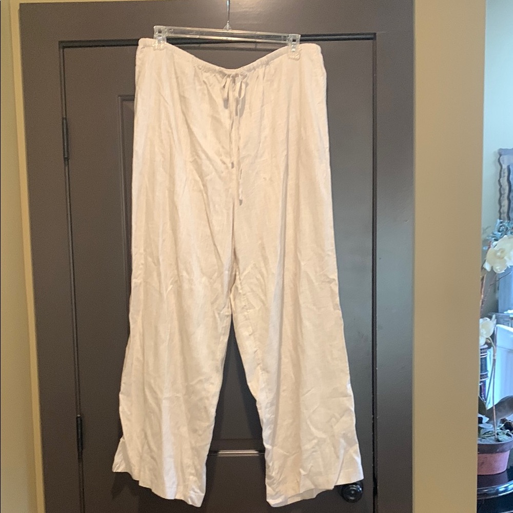 ASOS Tan Linen Wide Leg Pants Worn Once Size 14 Side Pockets One Back Pocket